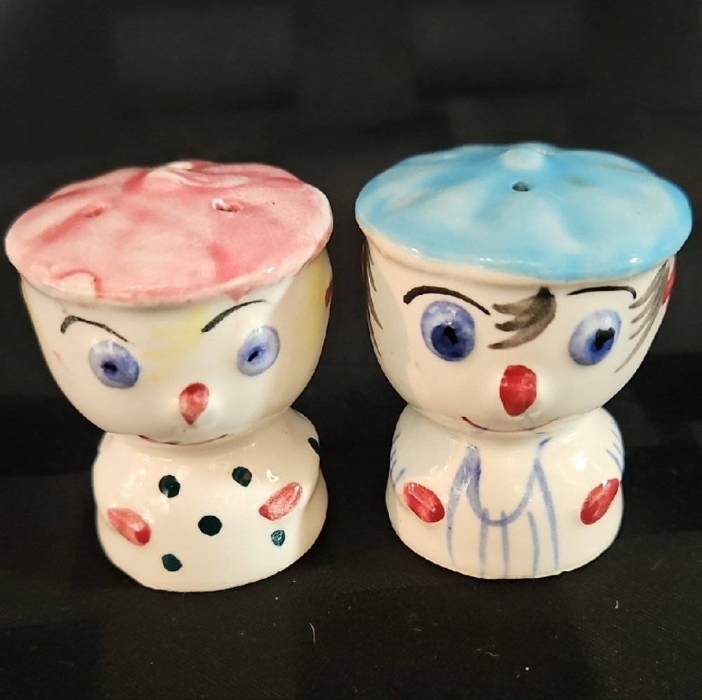 1950s Anthropomorphic Clown Face "Honeymooners" Salt/Pepper Shaker Set of 2